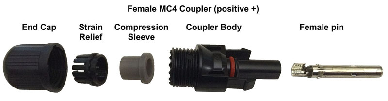 conector mc4 hembra detallando sus componentes conector mc4 hembra y todos sus componentes