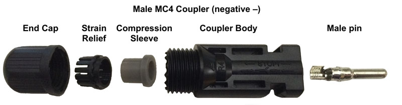 conector mc4 macho detallando sus componentes conector mc4 macho y todos sus componentes